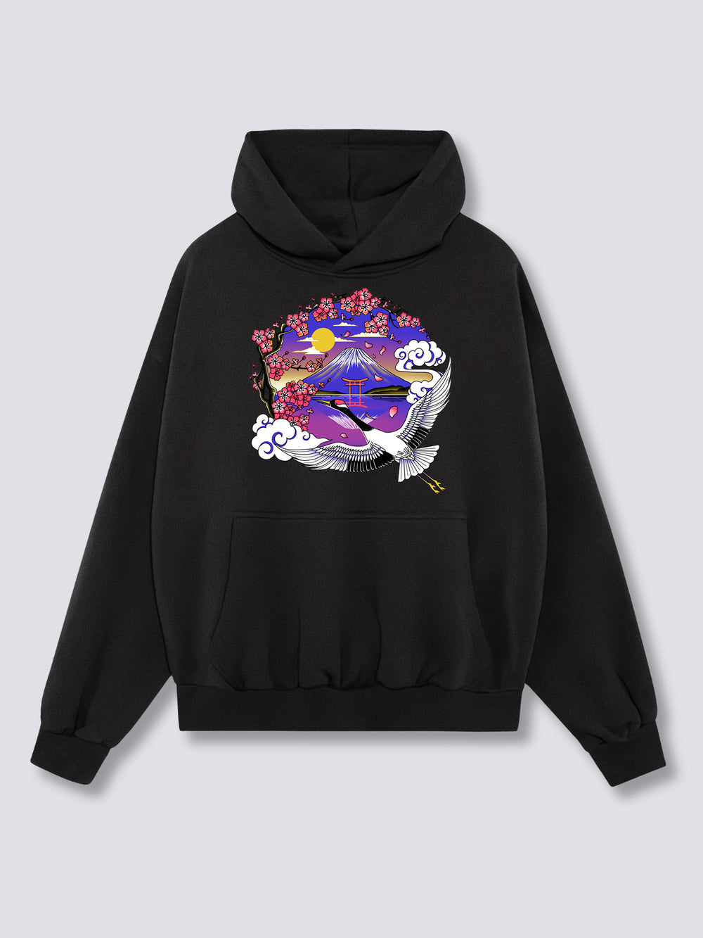 Front Print - Mount Fuji Crane Hoodie