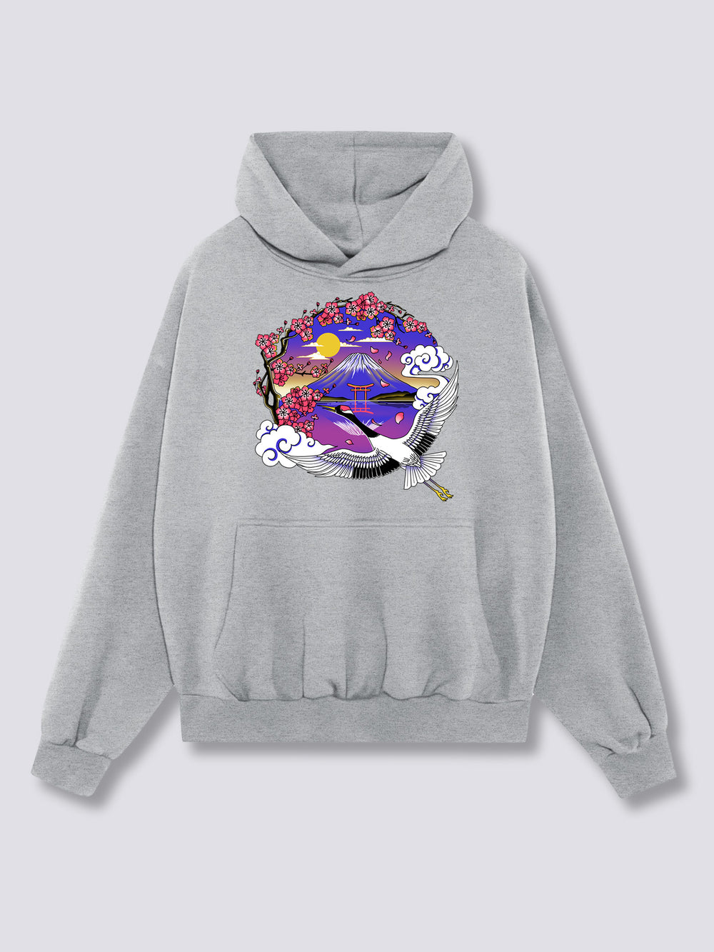 Front Print - Mount Fuji Crane Hoodie